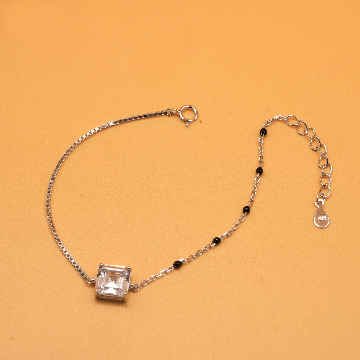 925 sterling silver mangalsutra bracelet with black beaded chain