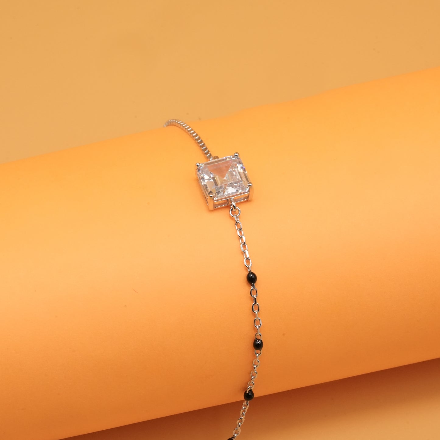 925 sterling silver mangalsutra bracelet with black beaded chain
