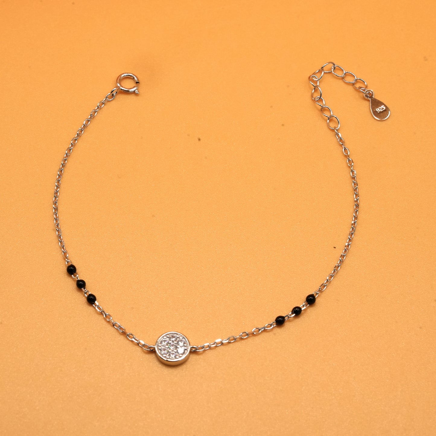 925 sterling silver mangalsutra bracelet with black beaded chain