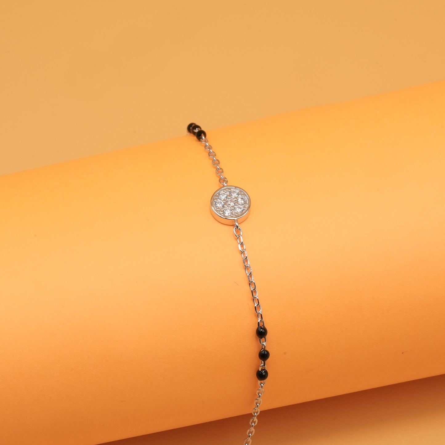 925 sterling silver mangalsutra bracelet with black beaded chain
