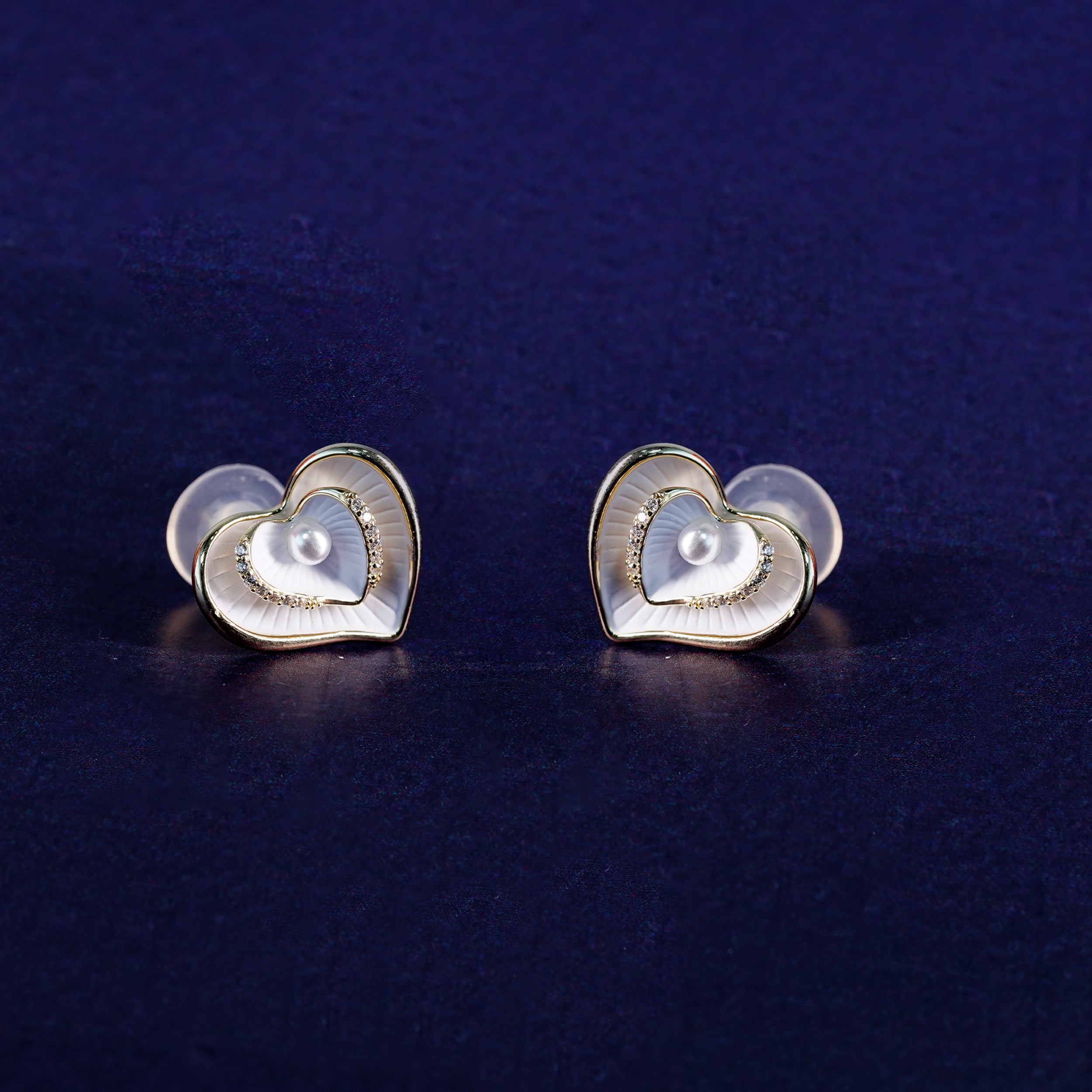 Gold-Finish Heart Pearl Studs