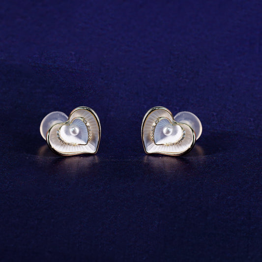 Gold-Finish Heart Pearl Studs