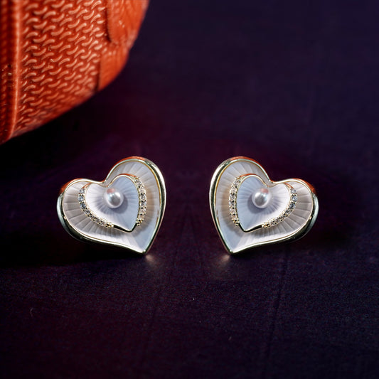 Gold-Finish Heart Pearl Studs