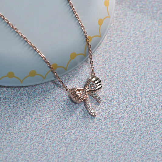 Infinity Love Bow Rose Gold Necklace