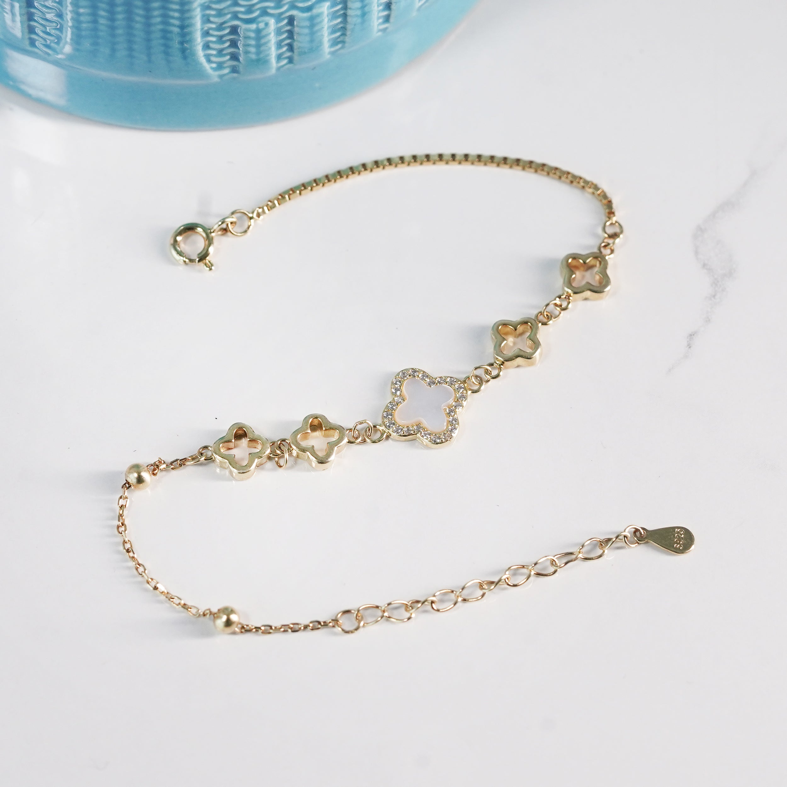 Gold-Finish Clover Charm Bracelet