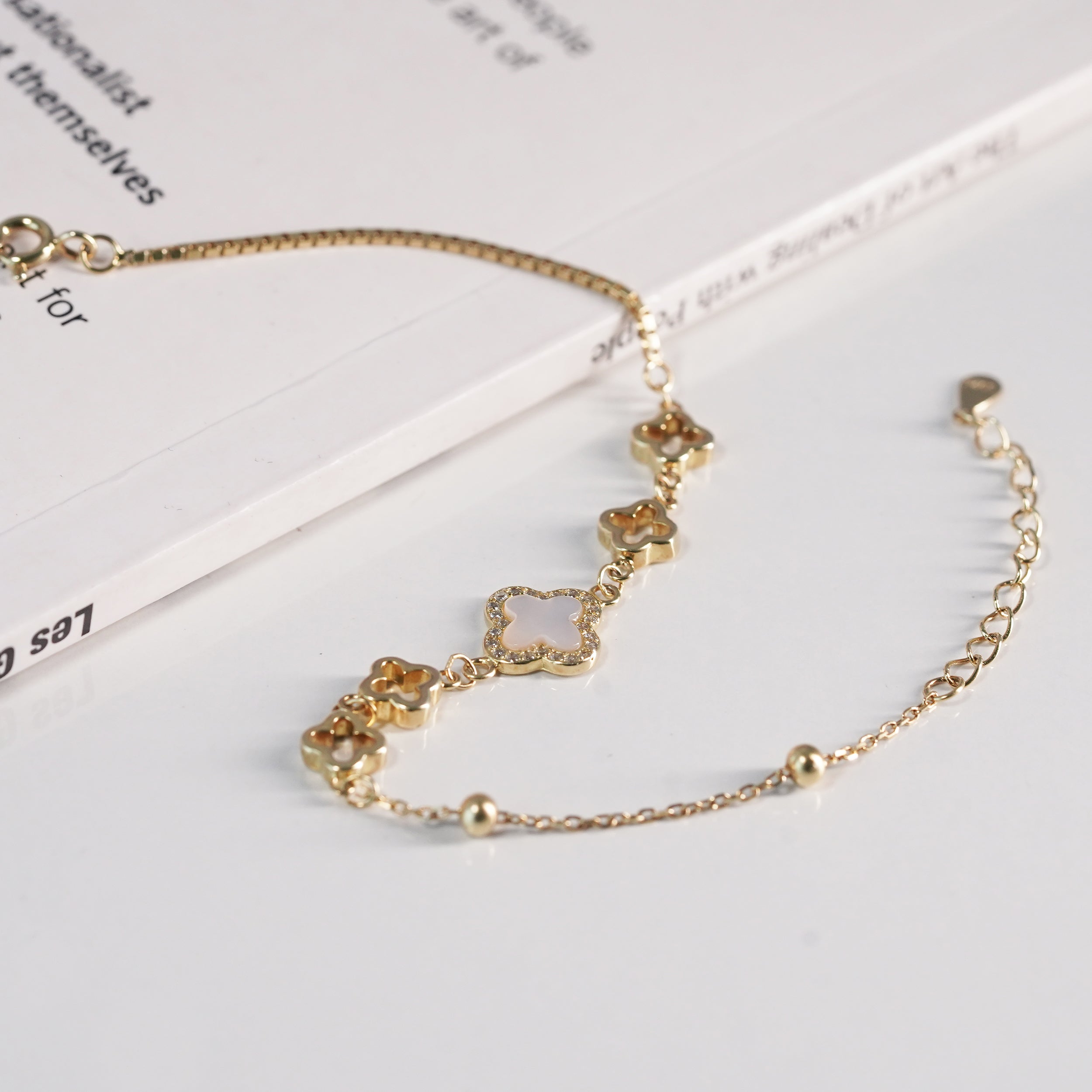 Gold-Finish Clover Charm Bracelet