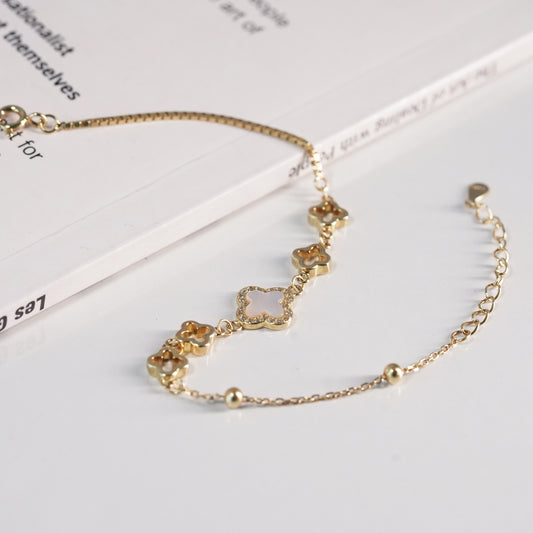 Gold Finish Clover Charm Bracelet