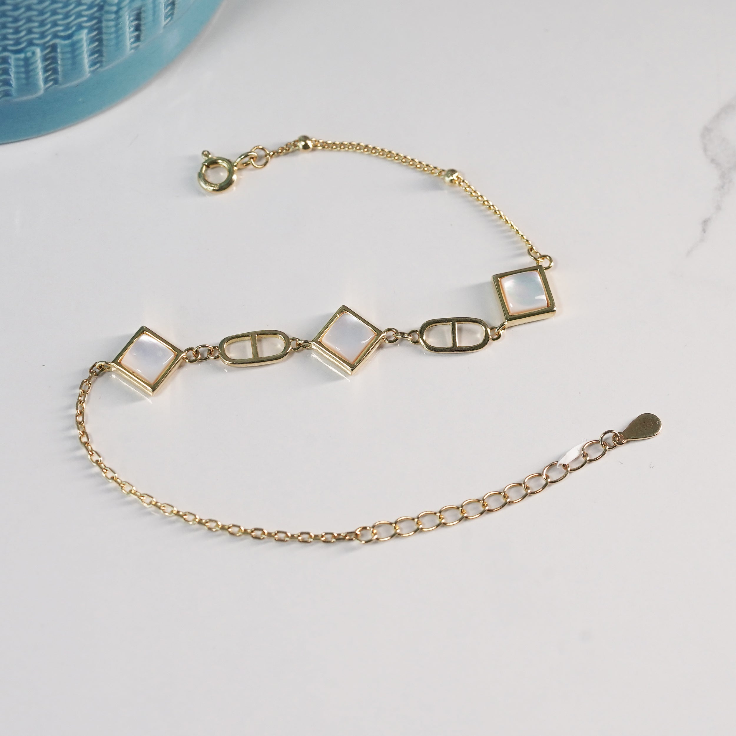 Golden Geometric MOP Bracelet