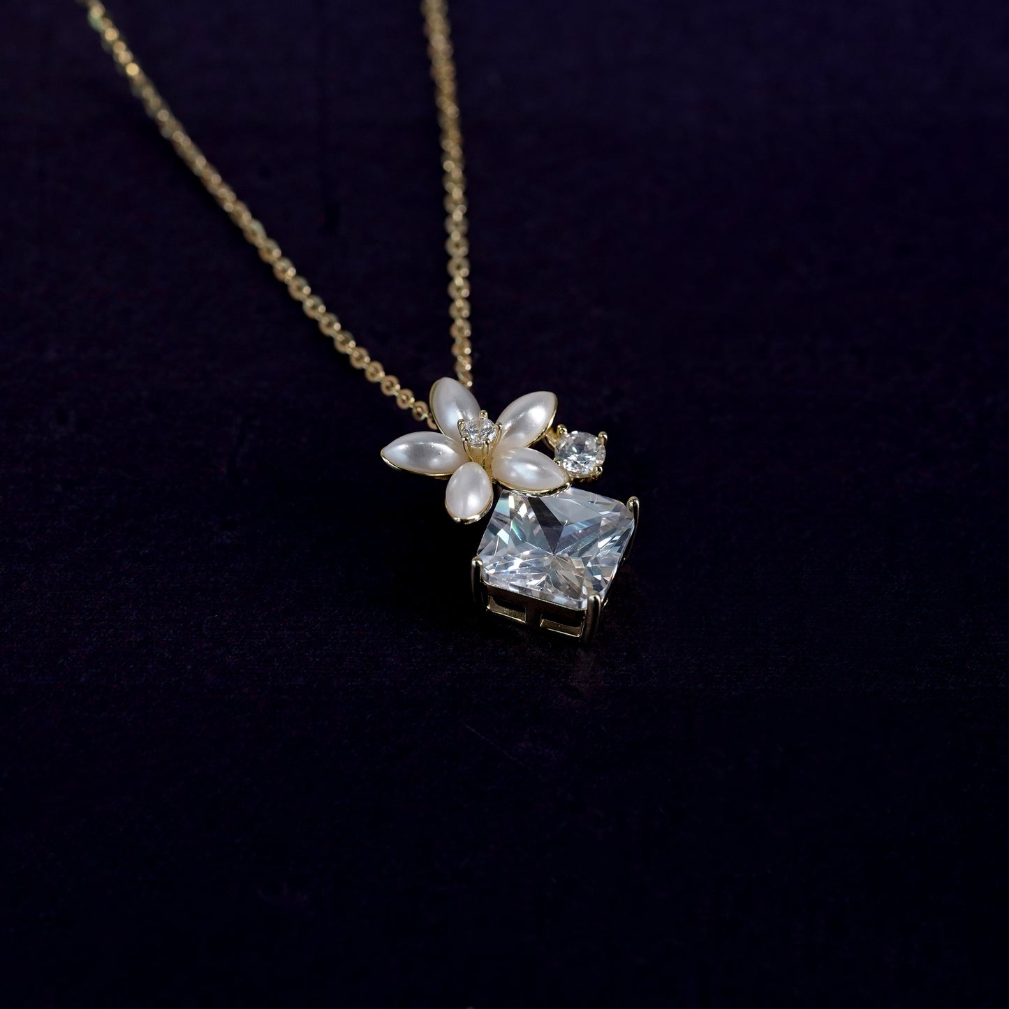 Gold Finish Flower Pendant & Studs Set