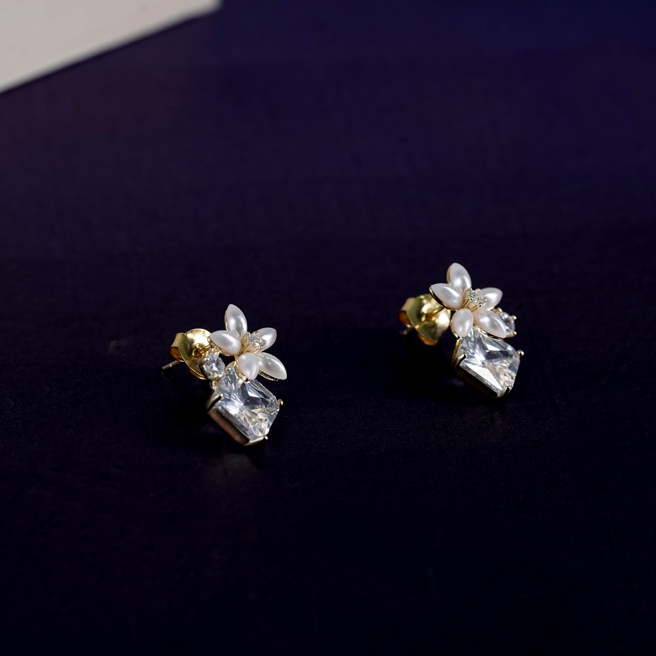 Gold Finish Flower Pendant & Studs Set