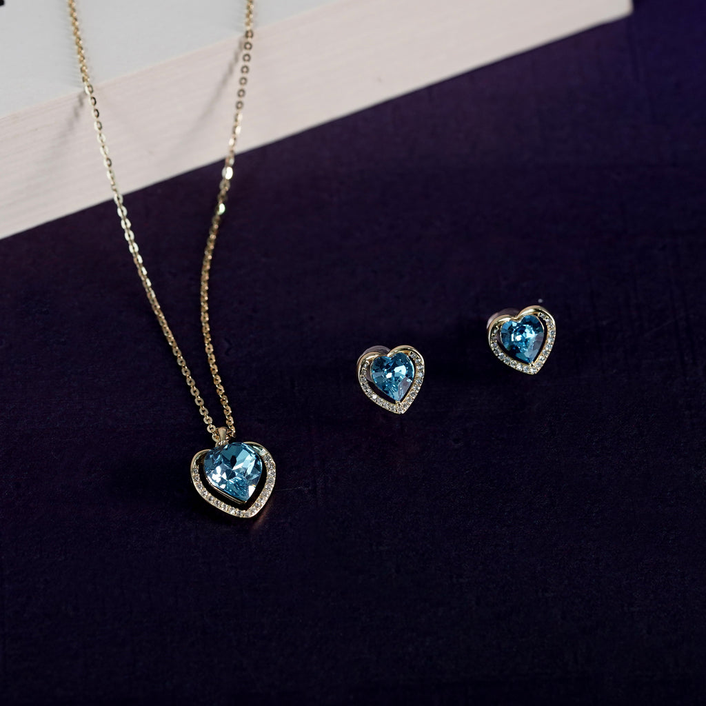 Blue Heart Charm Necklace & Earrings