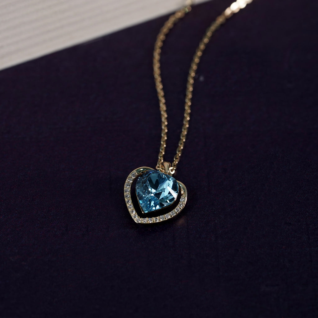 Blue Heart Charm Necklace & Earrings