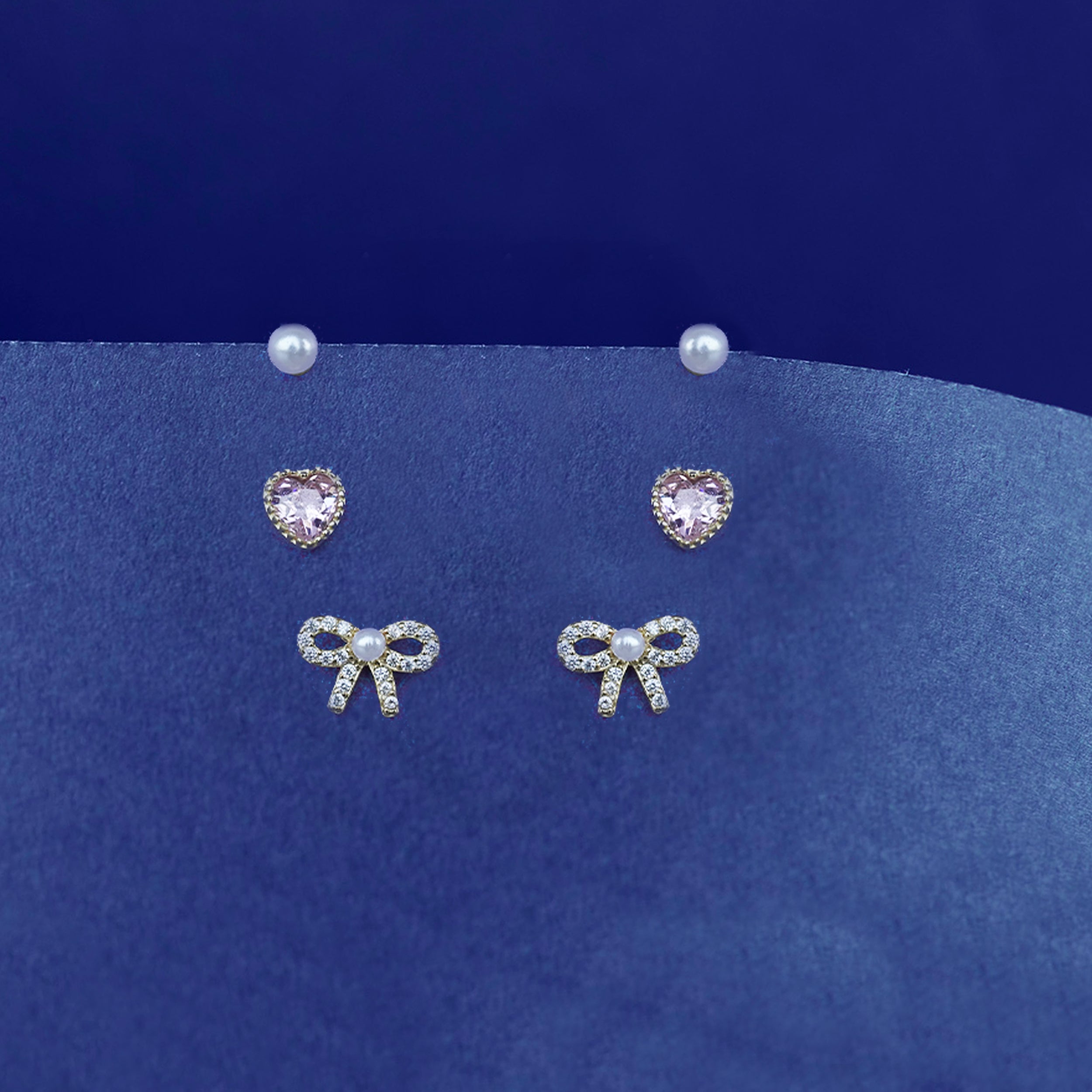 Tiny Pink Heart & Bow Stud Set