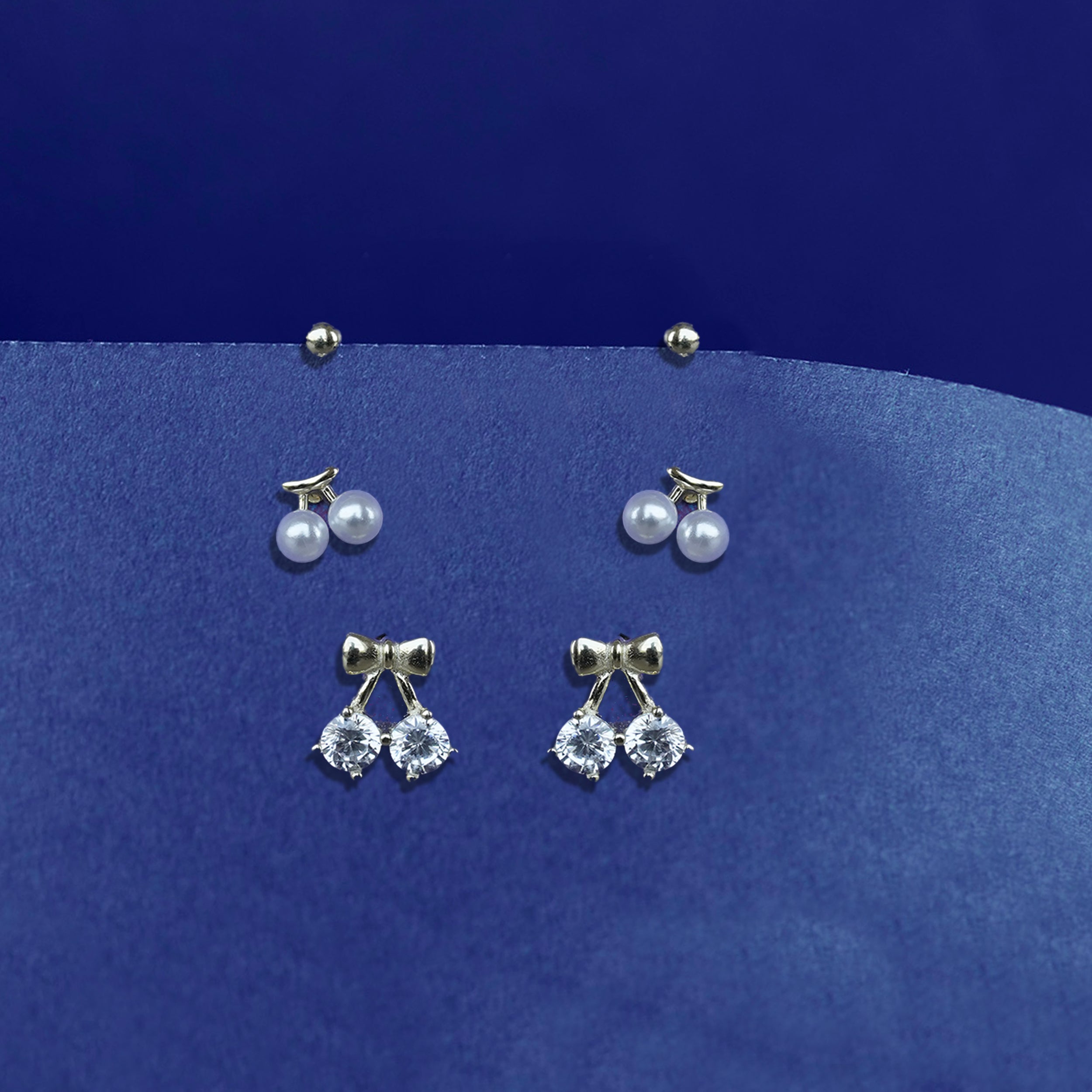 Set of 3 Tiny Studs – Bow, Pearl & Classic Ball