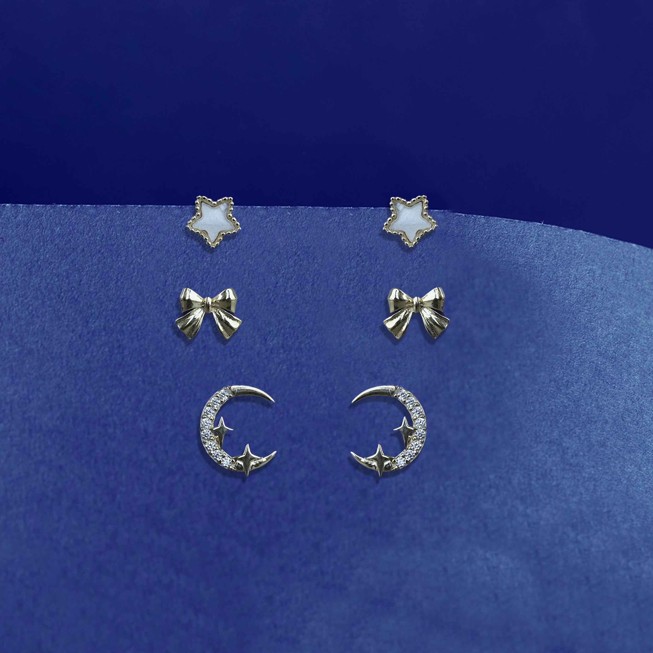 Tiny Moon, Star & Bow Stud Pack