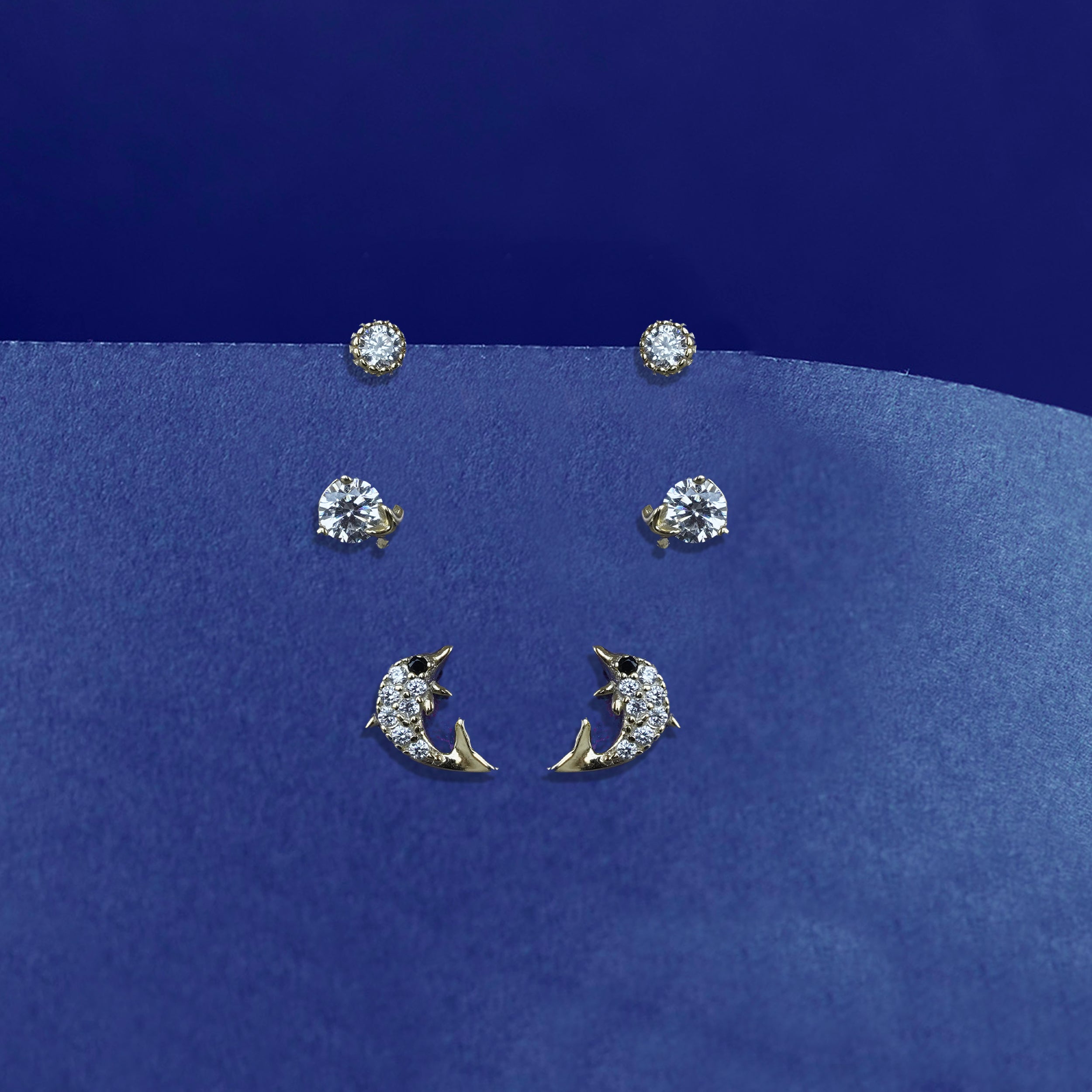 Sparkling Dolphin & Pear Stud Set