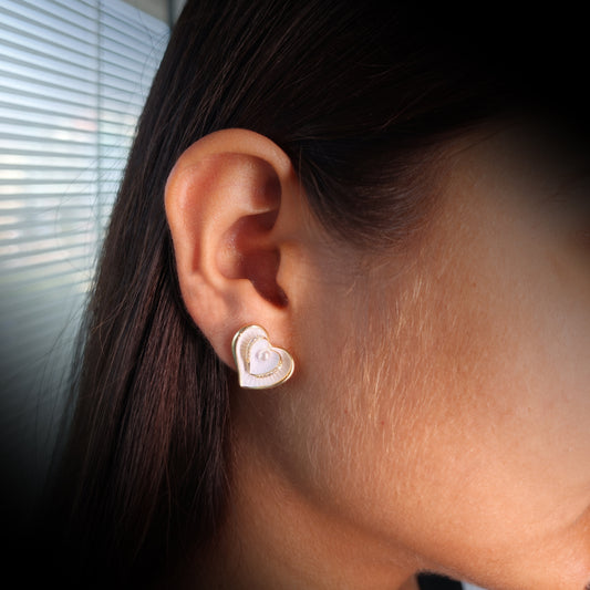 Gold-Finish Heart Pearl Studs