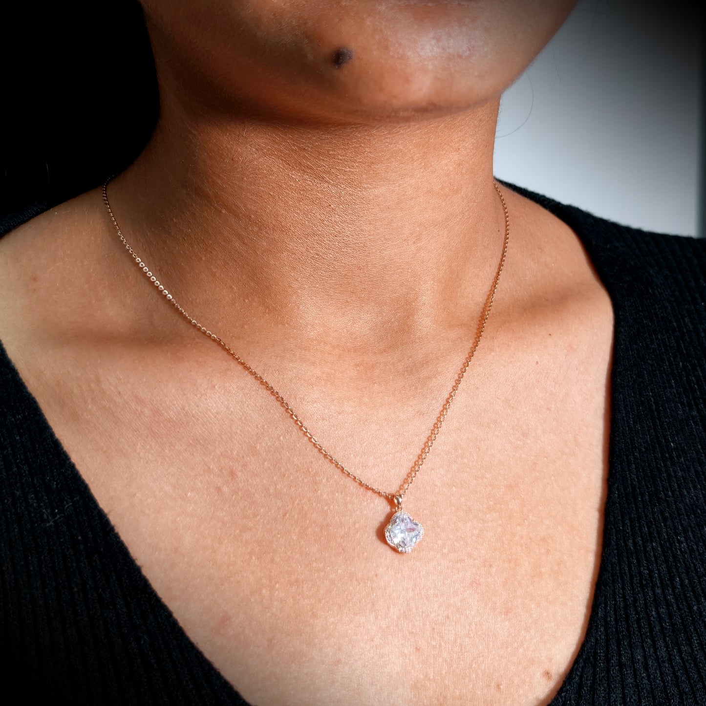 Modern Halo Square Necklace