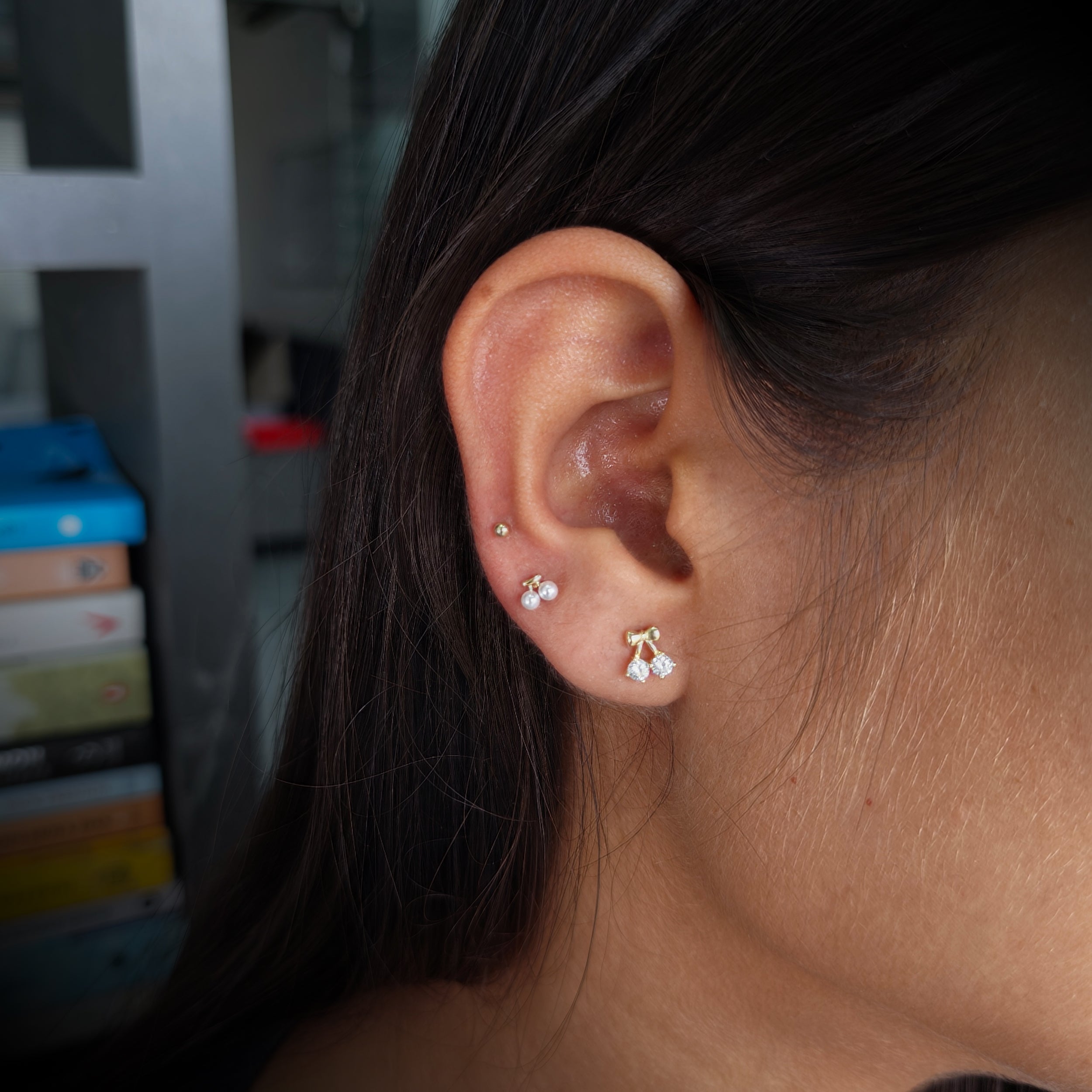 Set of 3 Tiny Studs – Bow, Pearl & Classic Ball