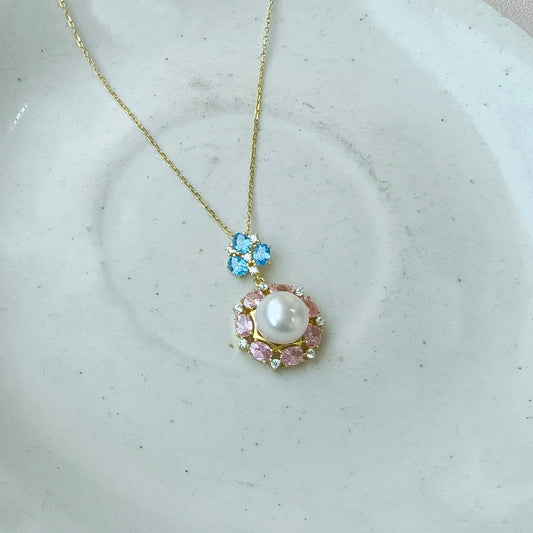 Blossom Pearl Pastel Crystal Gold Necklace