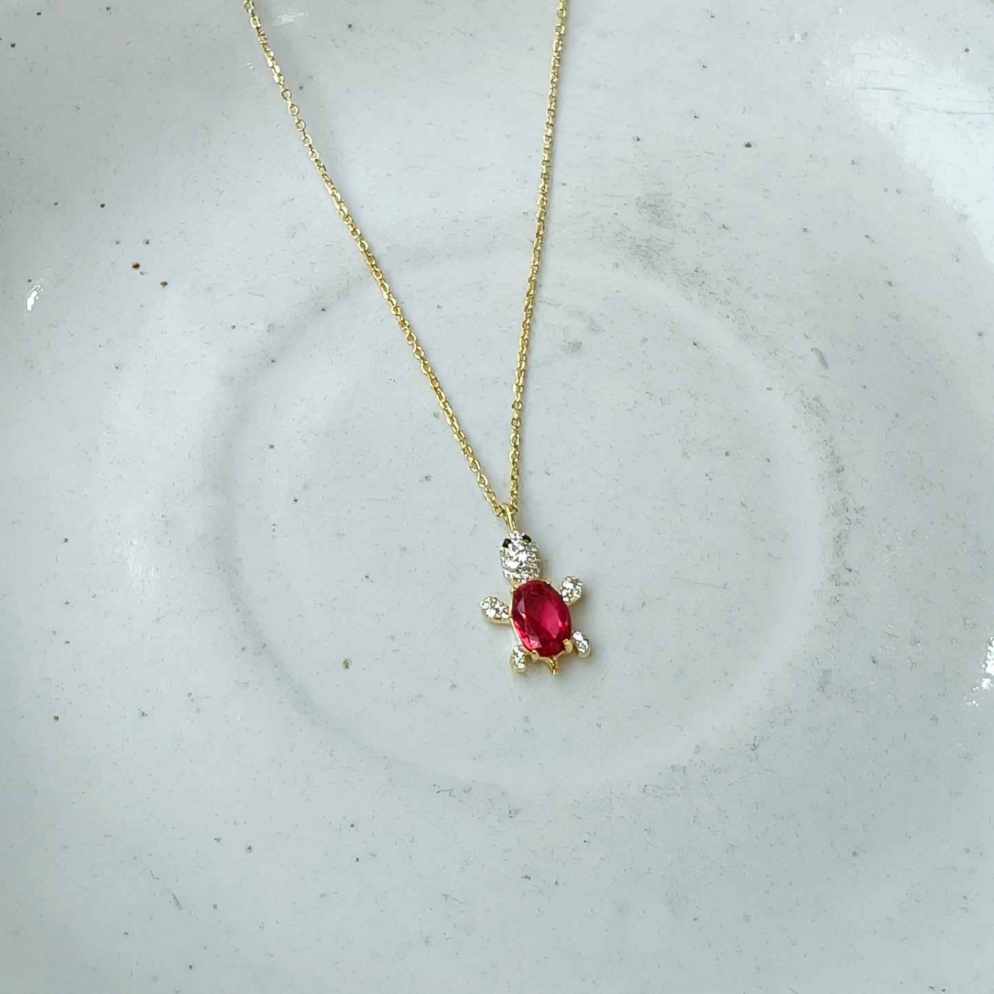 Cute Turtle Ruby Good Luck Gold Pendant