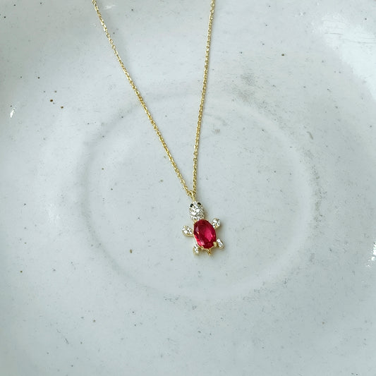Cute Turtle Ruby Good Luck Gold Pendant