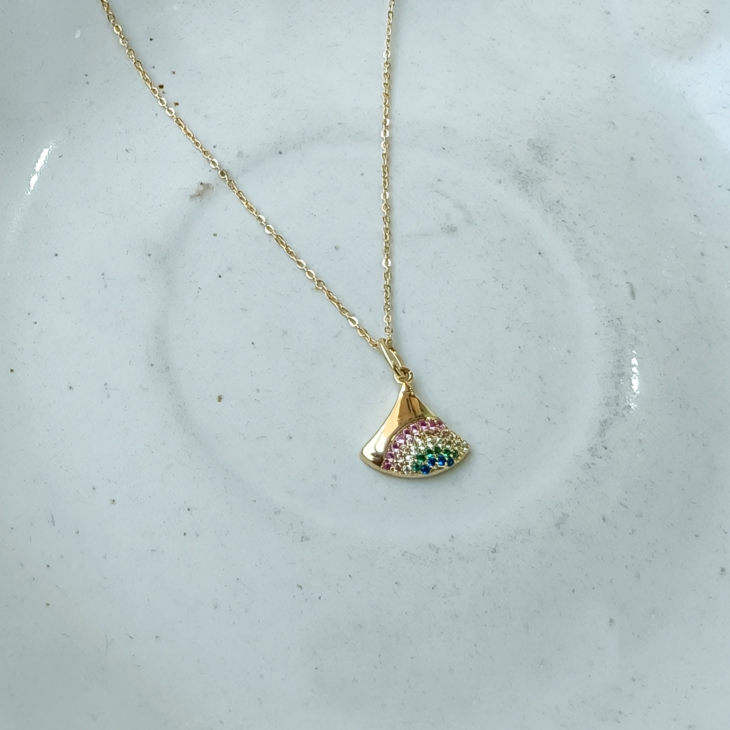Golden Rainbow Spark Fan Pendant Necklace