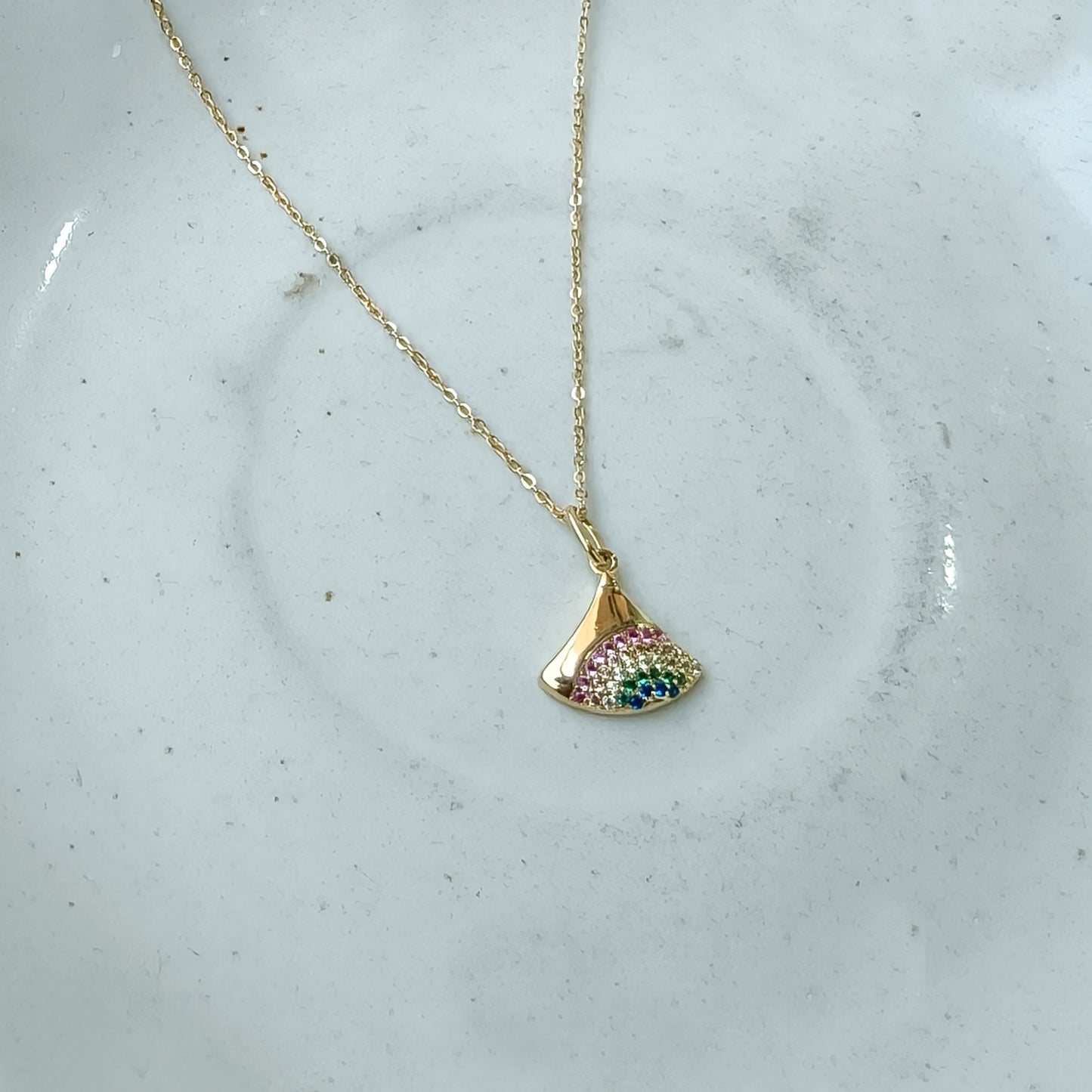 Golden Rainbow Spark Fan Pendant Necklace