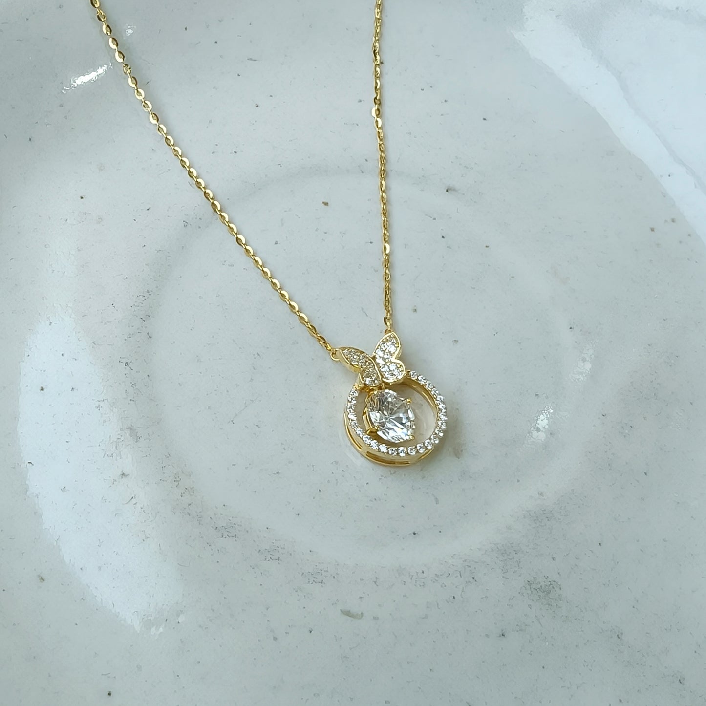 Butterfly Halo Diamond-Style Gold Necklace