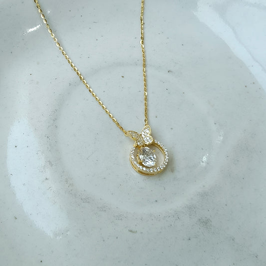 Butterfly Halo Diamond-Style Gold Necklace