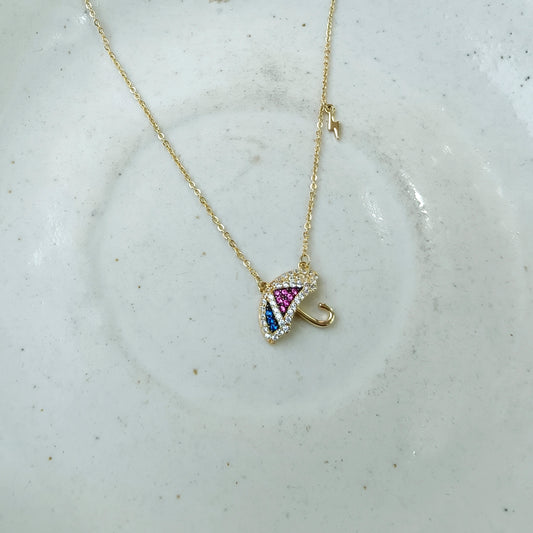 Rainbow Charm Umbrella Gold Necklace