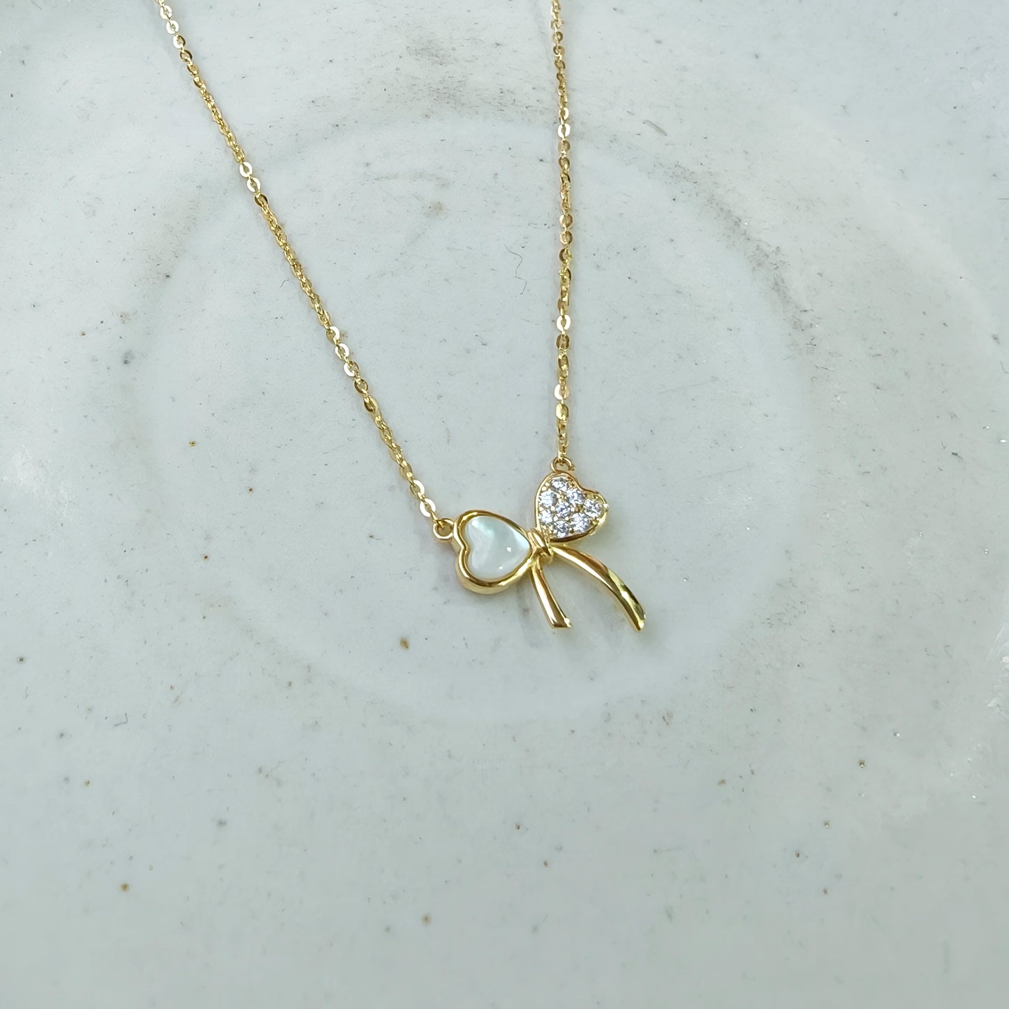 Cute Heart Bow Gold Necklace