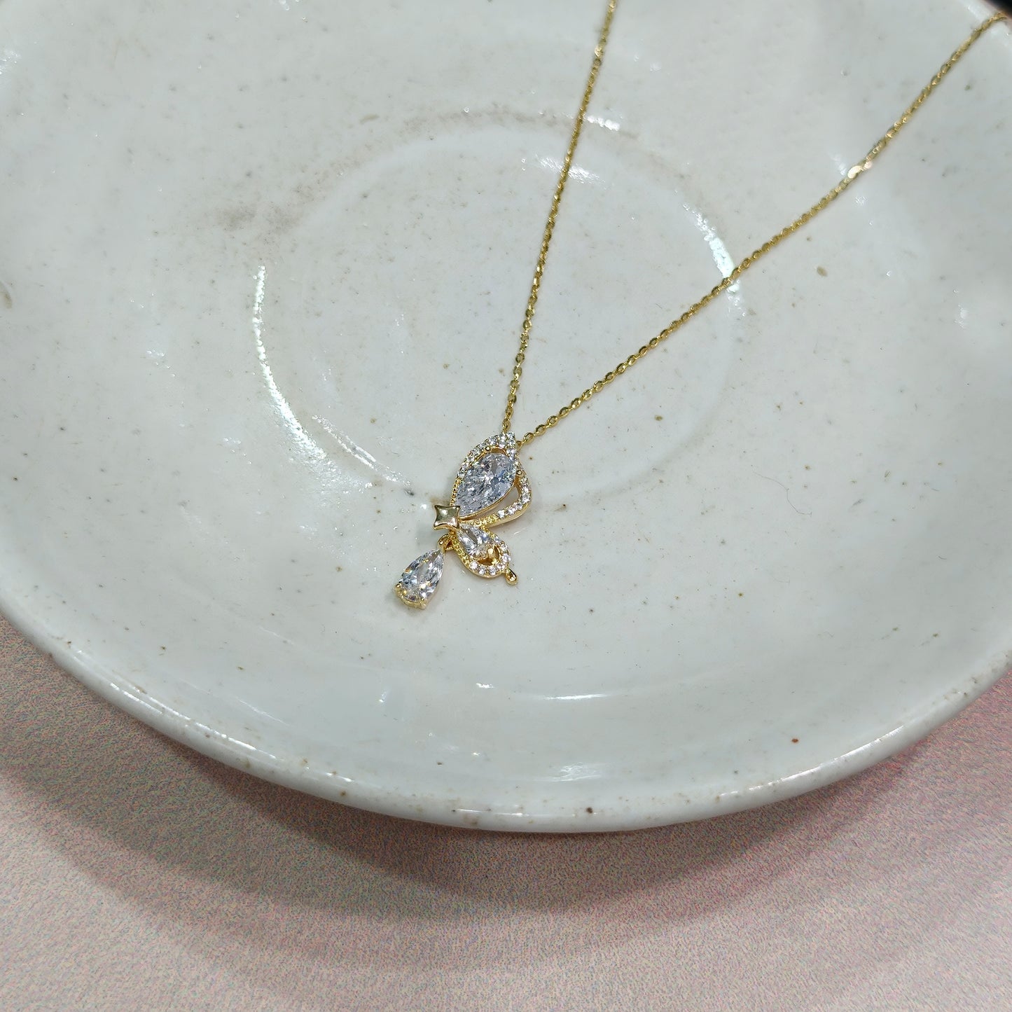 Butterfly Diamond Drop Gold Necklace