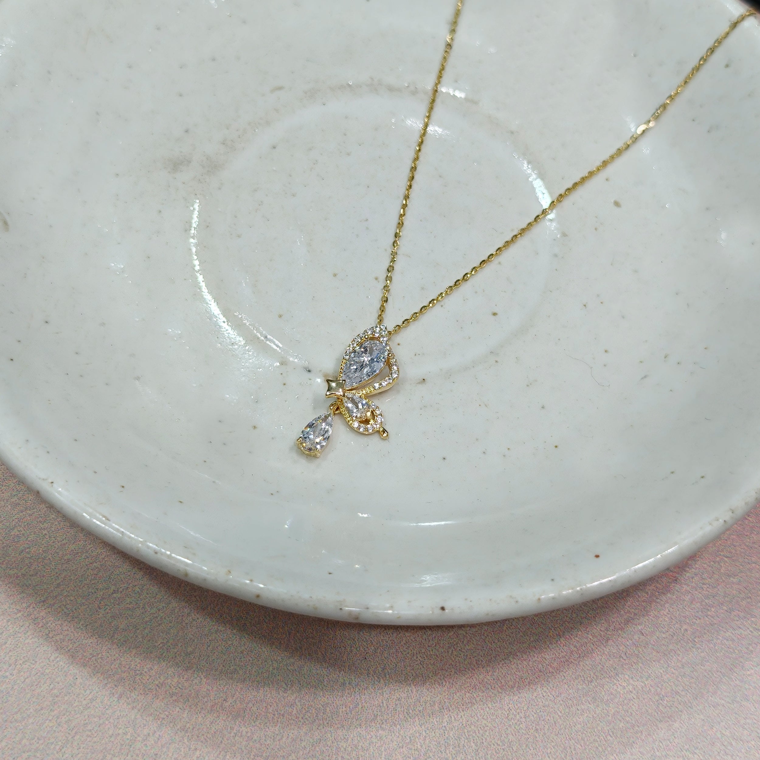 Butterfly Diamond Drop Gold Necklace