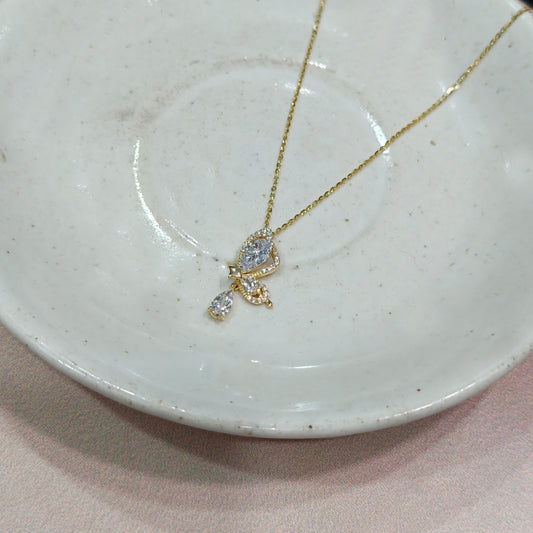 Butterfly Diamond Drop Gold Necklace