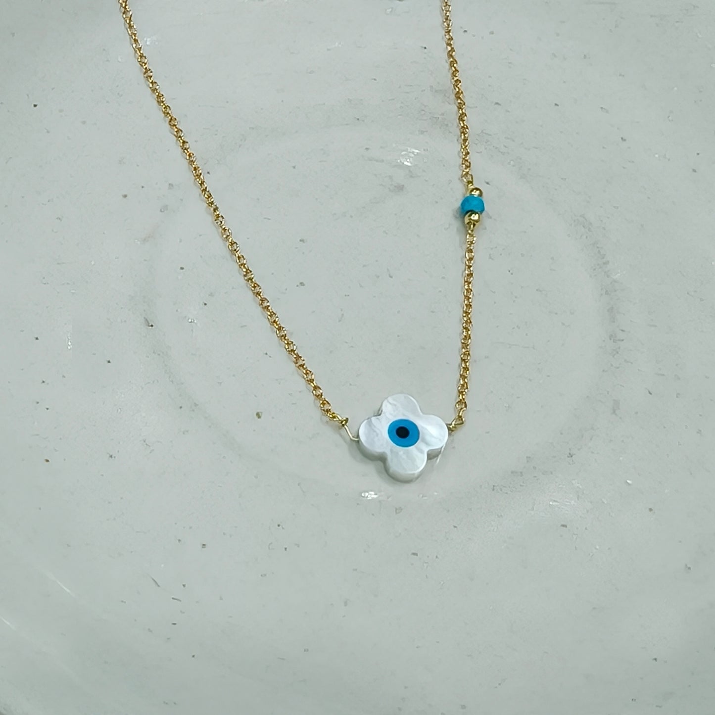 Evil Eye Clover Motif Gold Chain Necklace