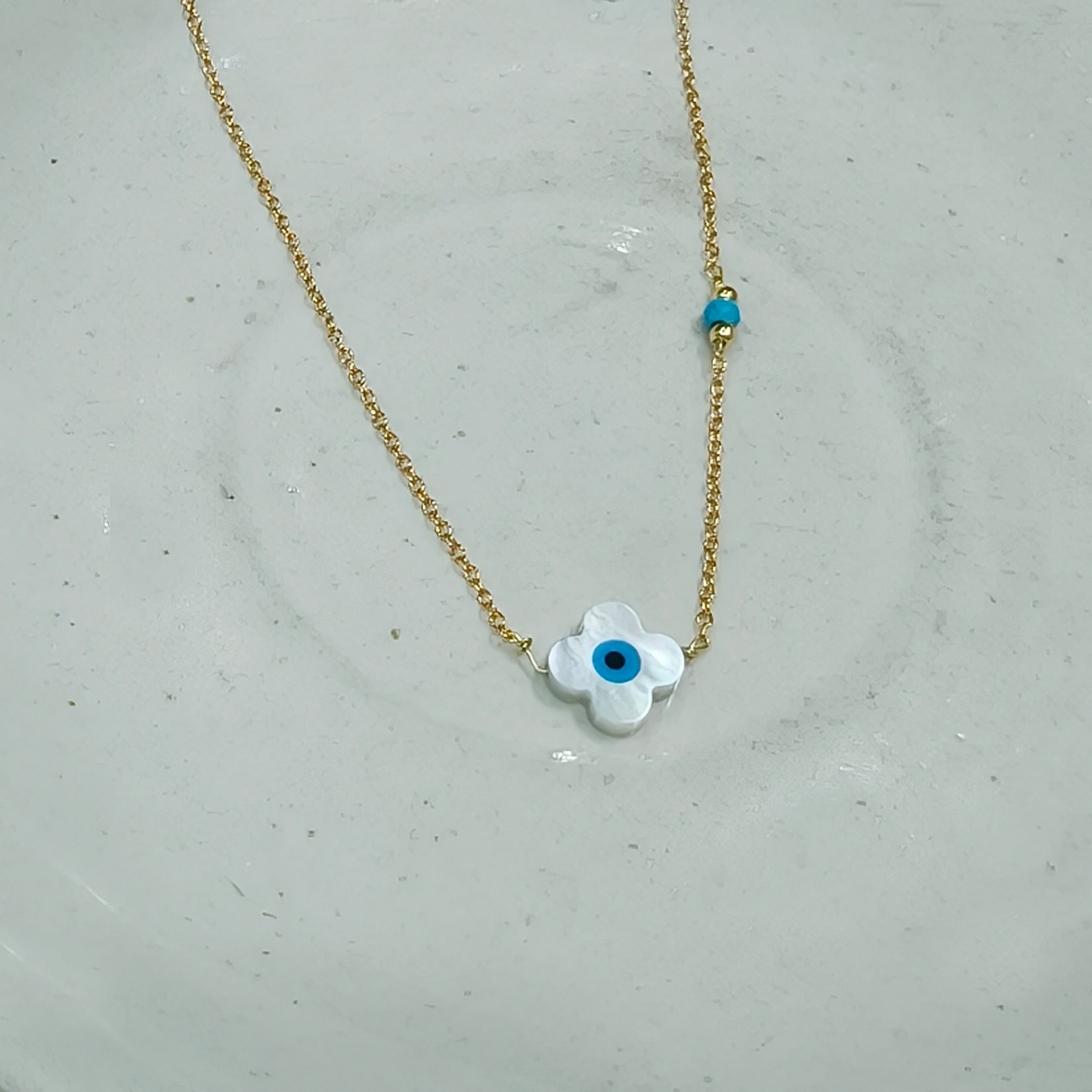 Evil Eye Clover Motif Gold Chain Necklace
