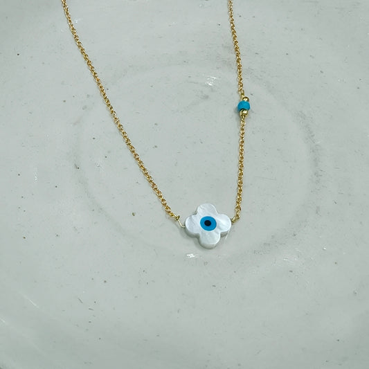 Evil Eye Clover Motif Gold Chain Necklace