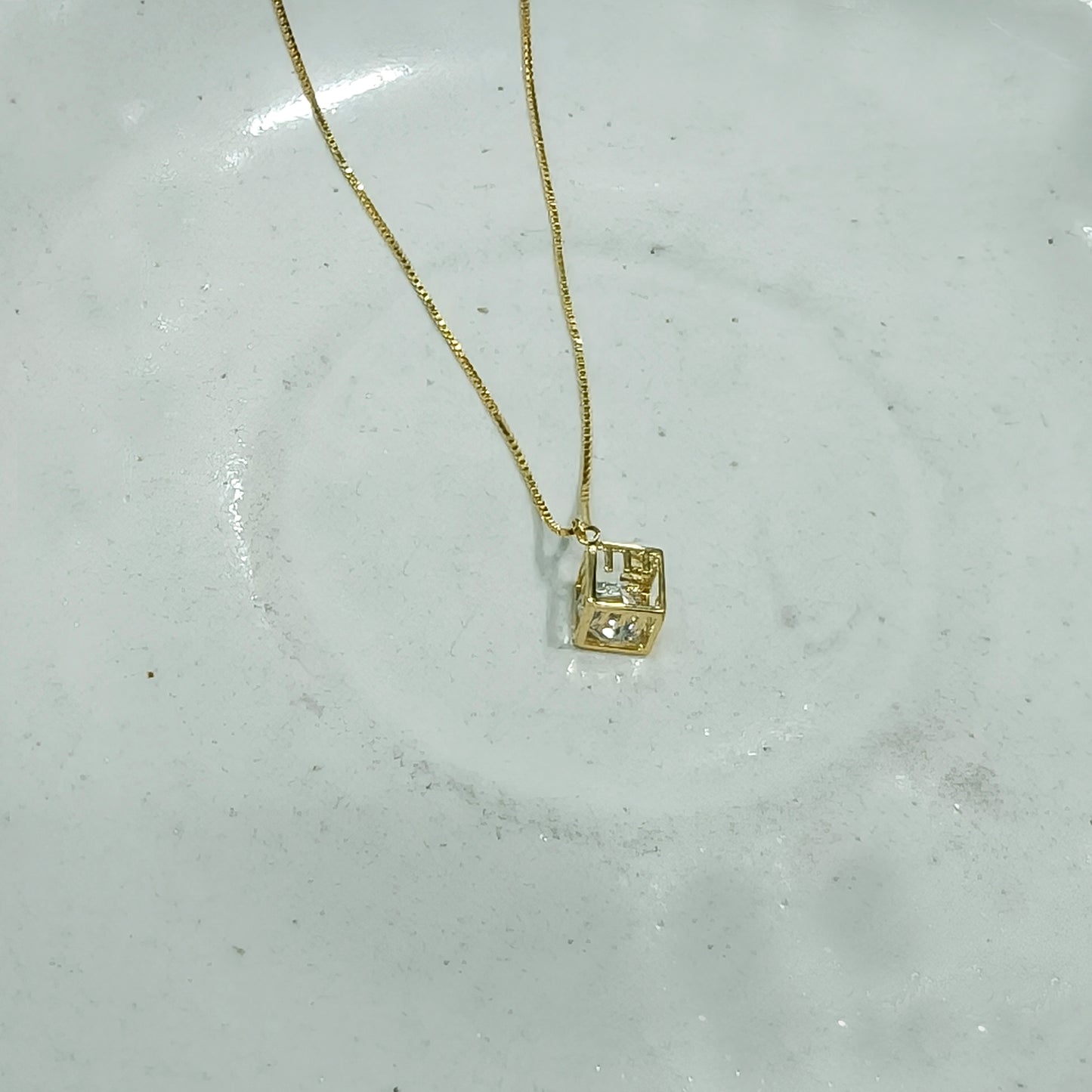 Minimal Cube Diamond Gold Necklace