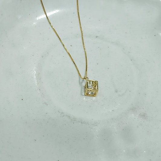 Minimal Cube Diamond Gold Necklace