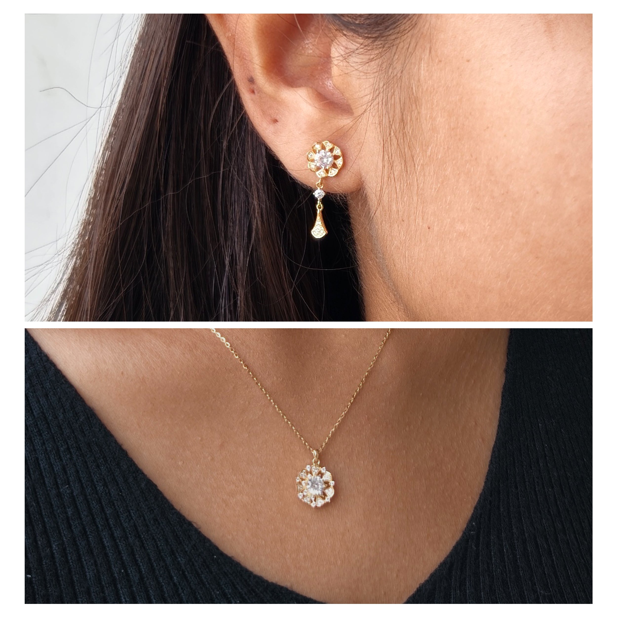 Floral Sparkle Necklace & Earrings