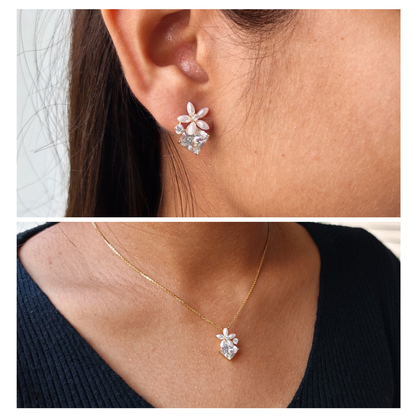 Gold Finish Flower Pendant & Studs Set