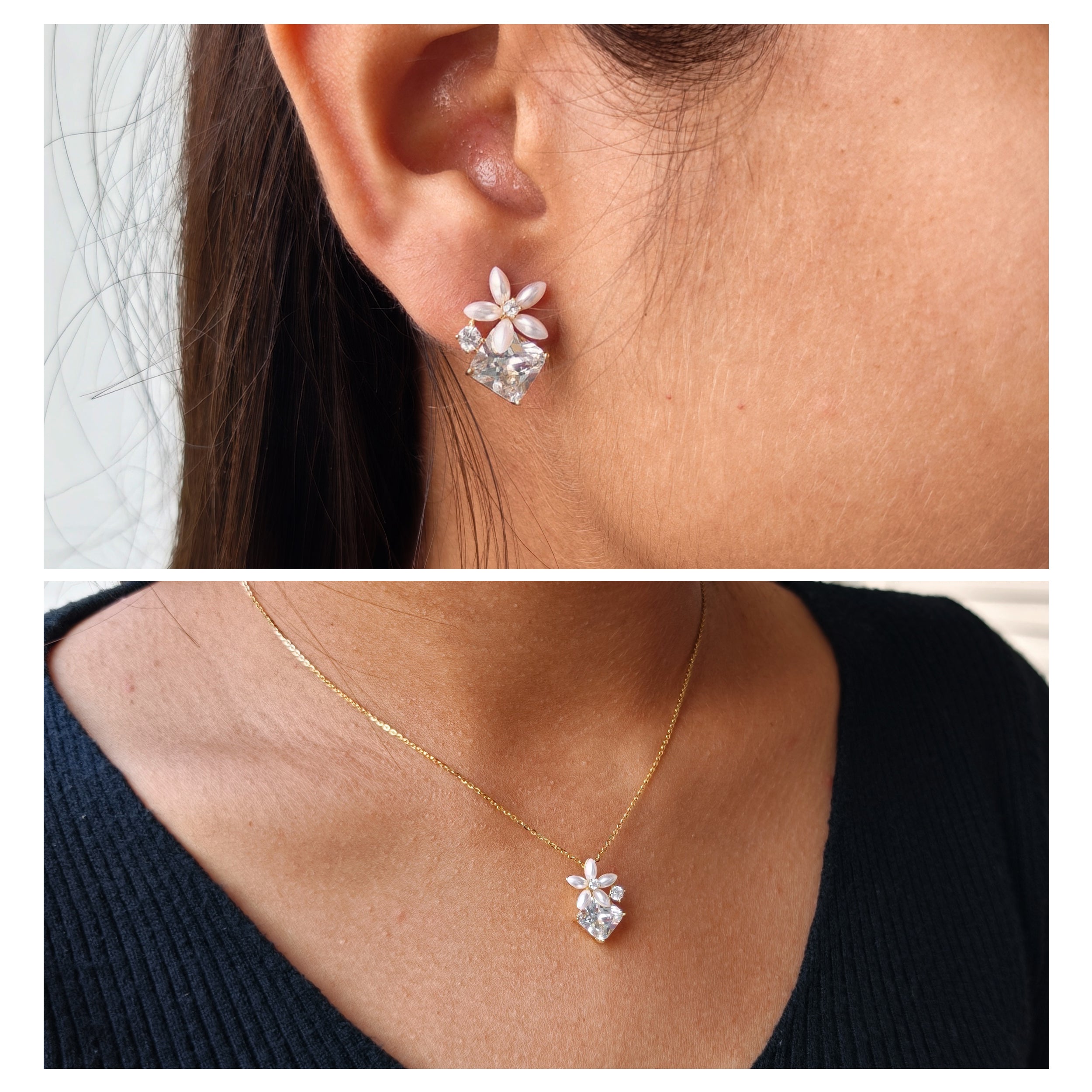 Gold Finish Flower Pendant & Studs Set