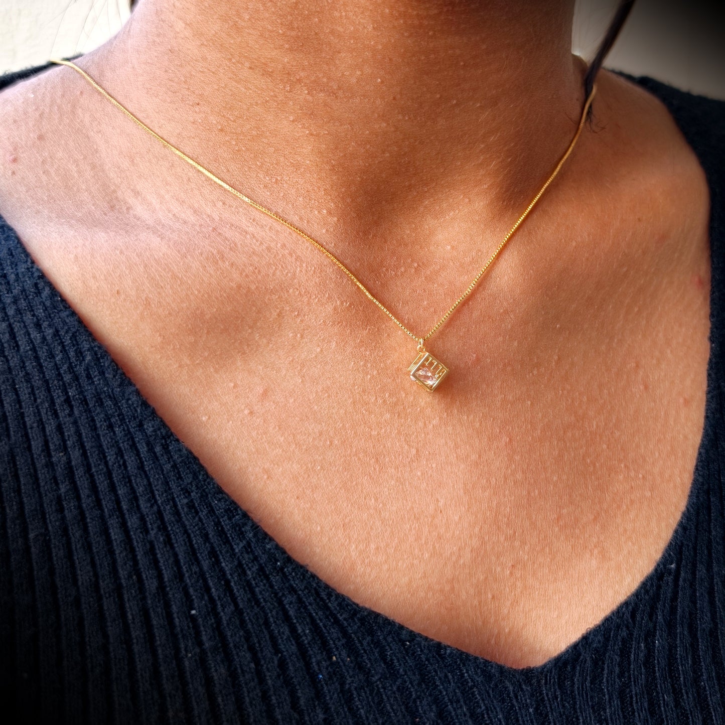 Minimal Cube Diamond Gold Necklace