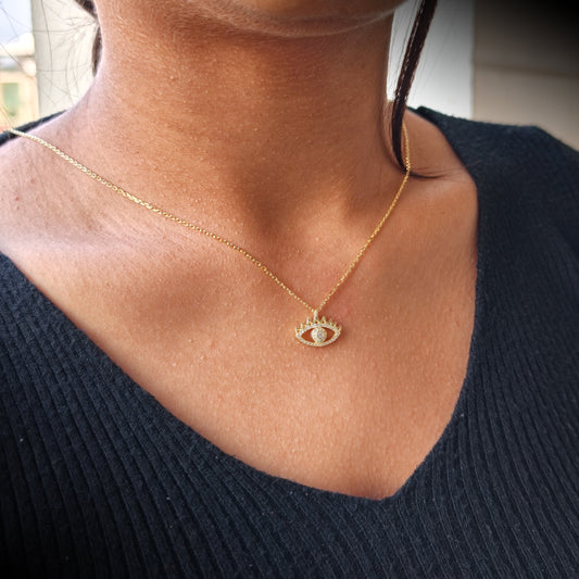 Royal Evil Eye Crown Gold Necklace