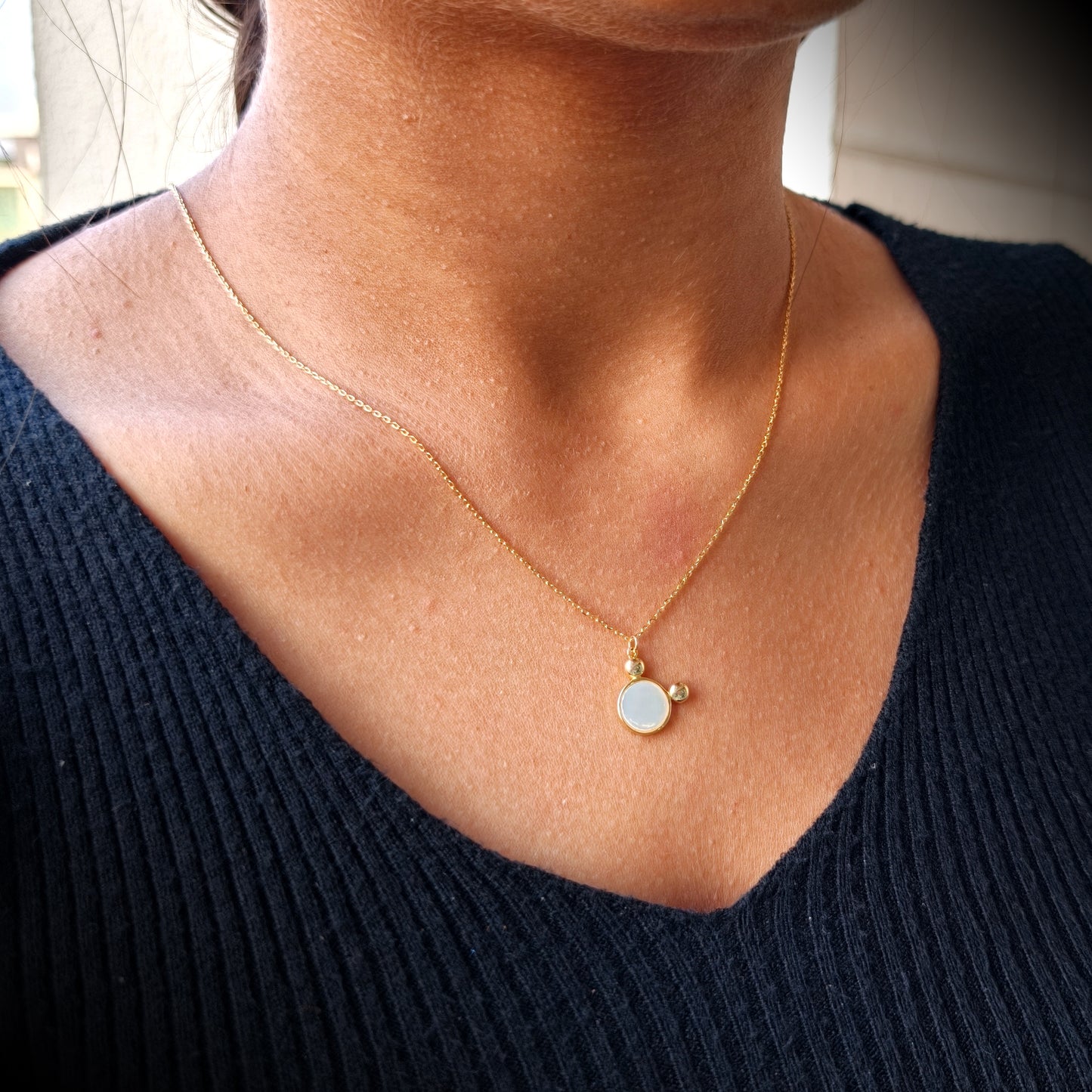 Aurora White Disc Gold Necklace