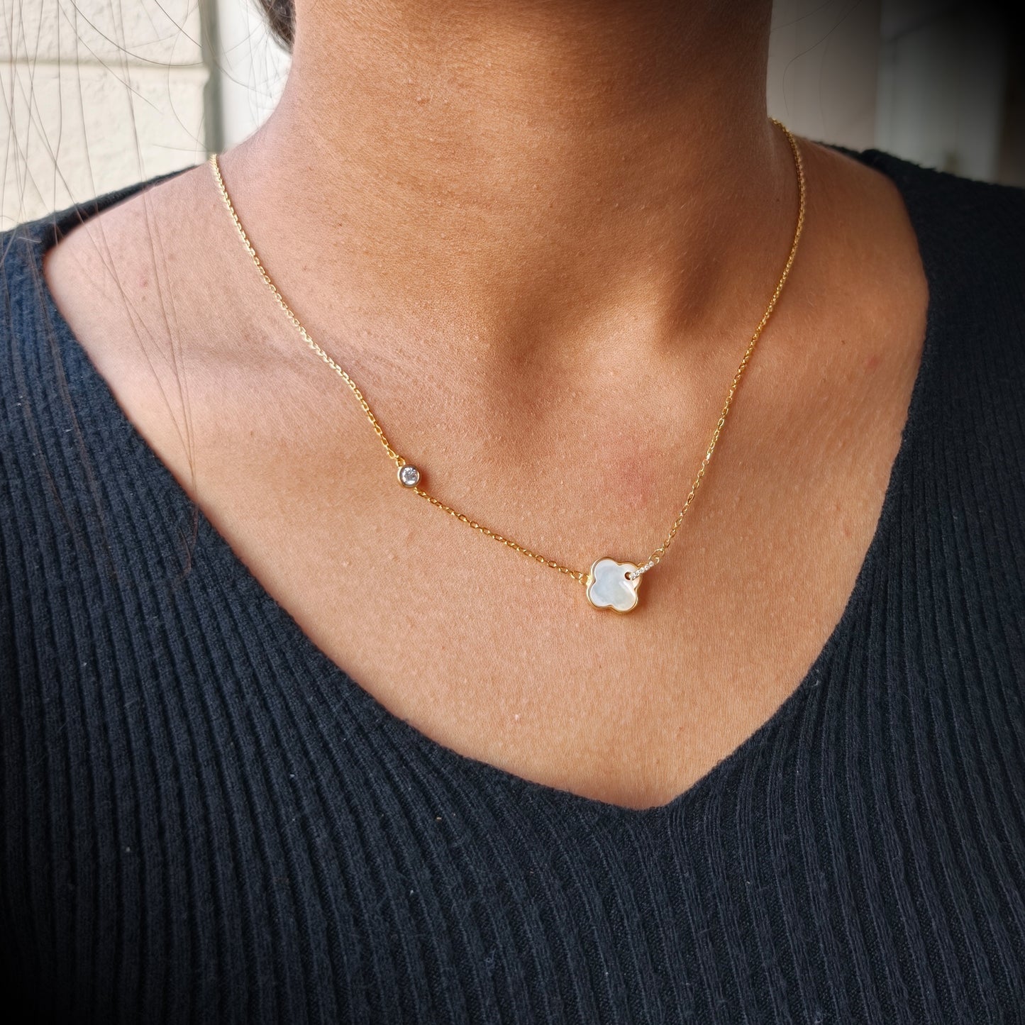Golden Clover Pearl Accent Necklace