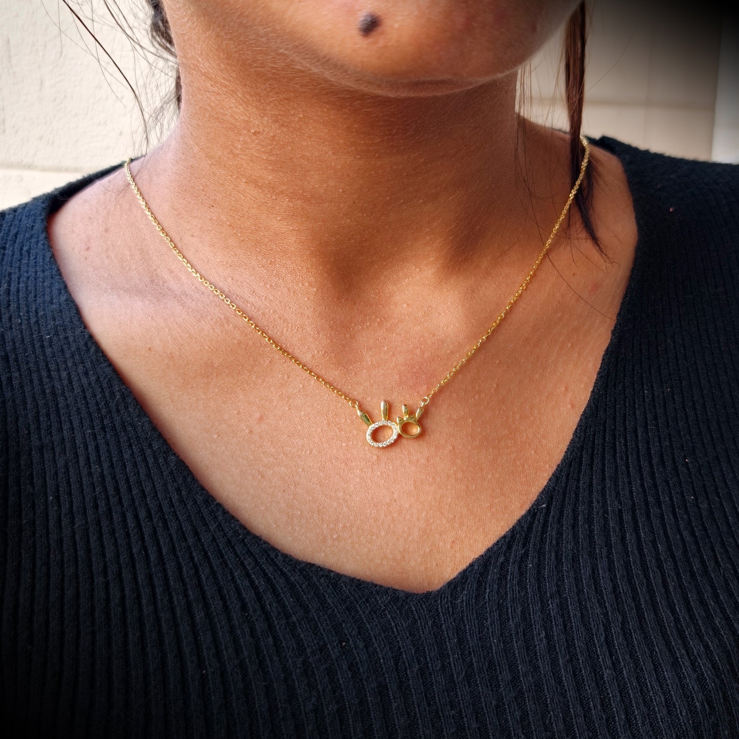 Golden Bunny Duo Sparkle Necklace