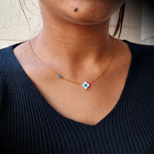 Evil Eye Clover Motif Gold Chain Necklace