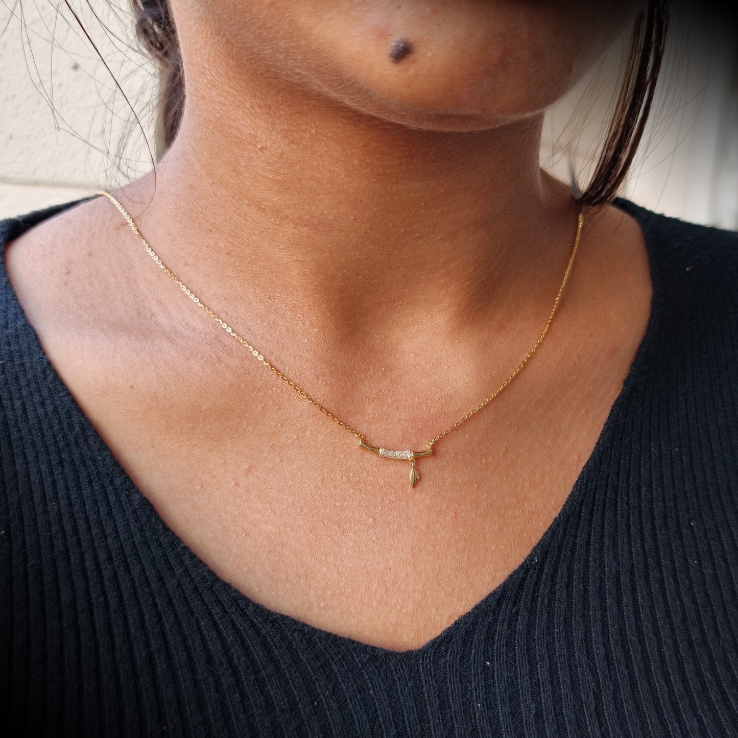Golden Leaf Charm Bar Necklace